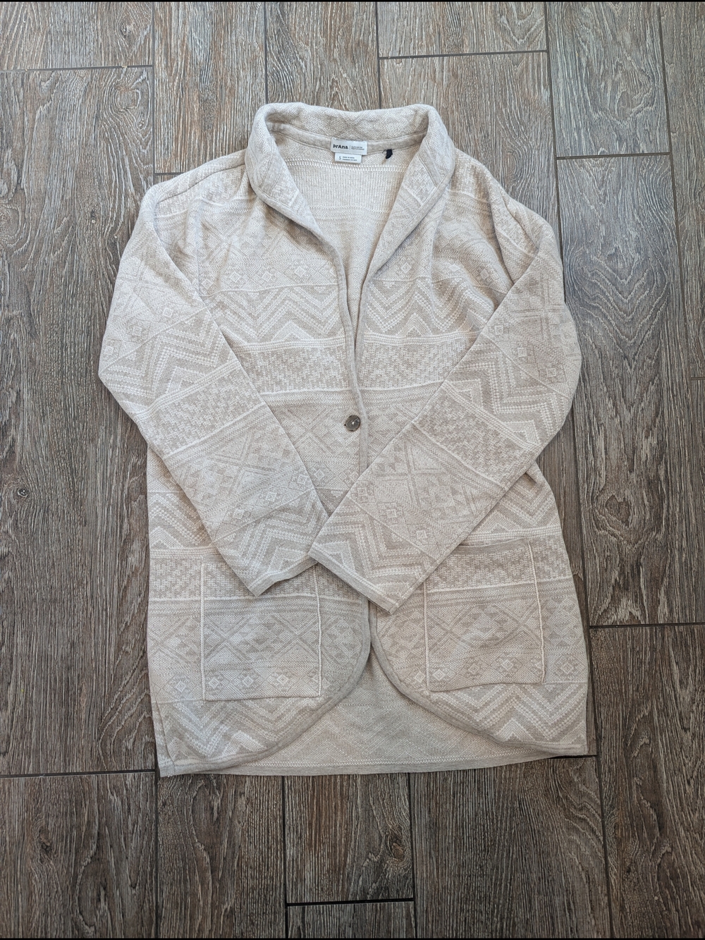 Prana Sevie Cardigan Wool Blend Wrap Geometric Ivory Cream Size Small
